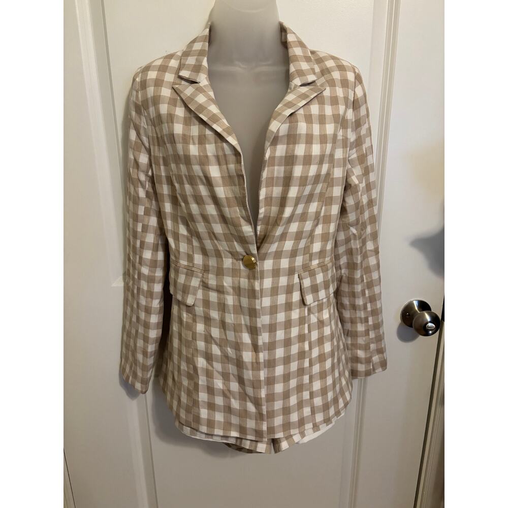 Bebe Blazer & Shorts Set Beige Gingham Gold Button Size 6
